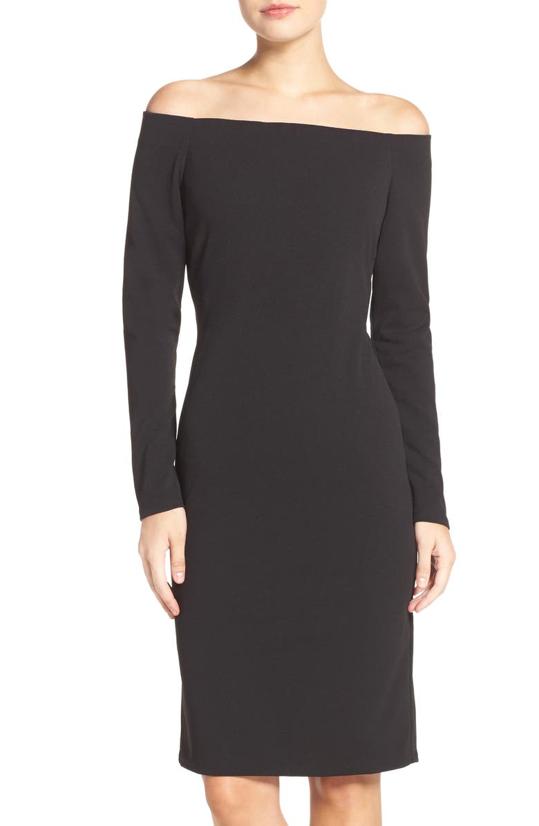 Eliza J Off the Shoulder Scuba Sheath Dress, Alternate, color,