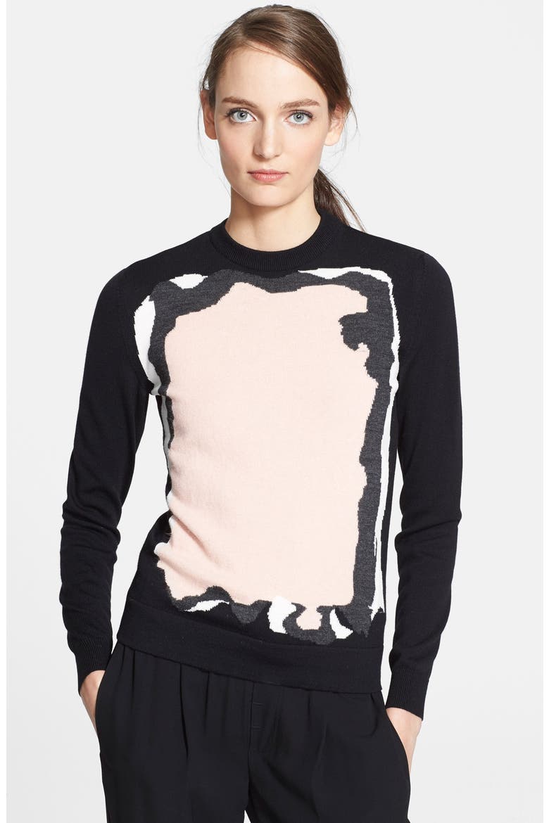 Intarsia Merino Wool Sweater, Main, color, ROSE BLACK ECRU