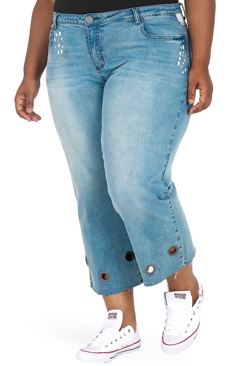 Janice Grommet Straight Leg Jeans, Alternate, color, BLUE