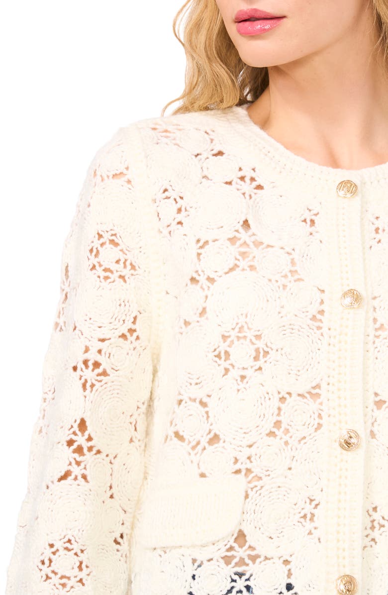 CeCe Floral Open Stitch Cardigan, Alternate, color, 