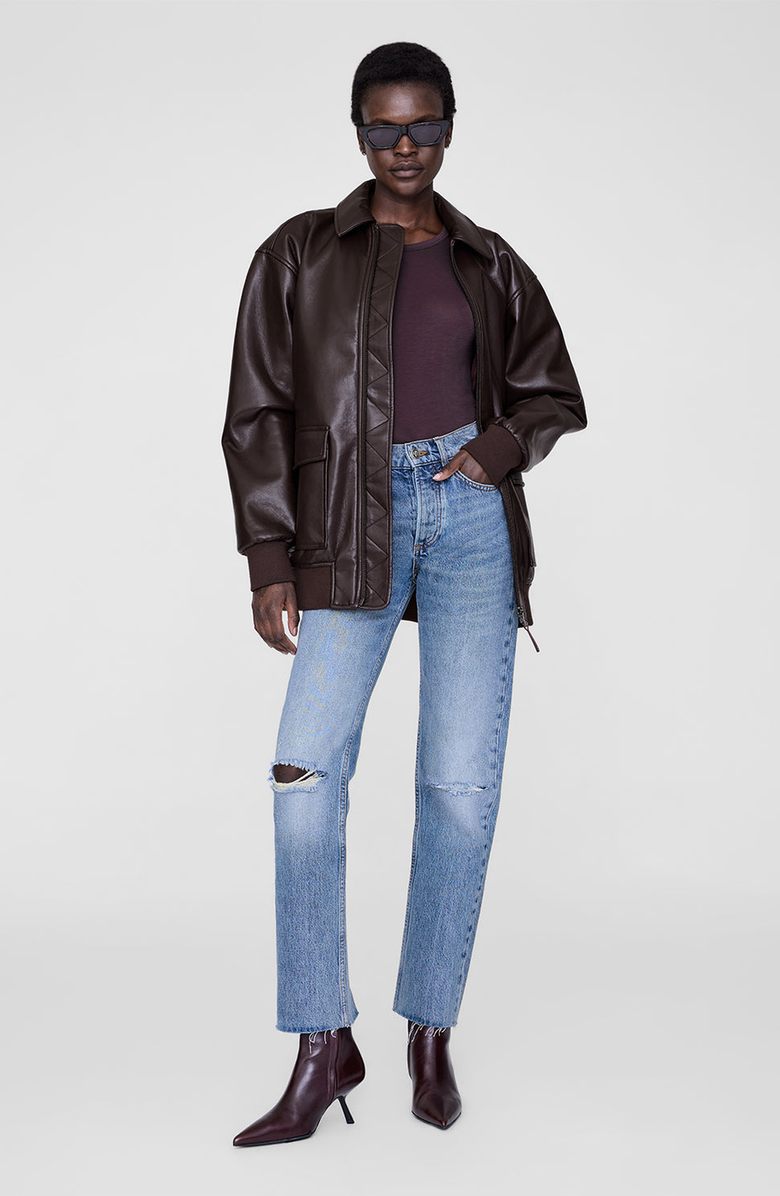 ANINE BING Kelanie Recycled Leather Jacket, Alternate, color, Deep Brown