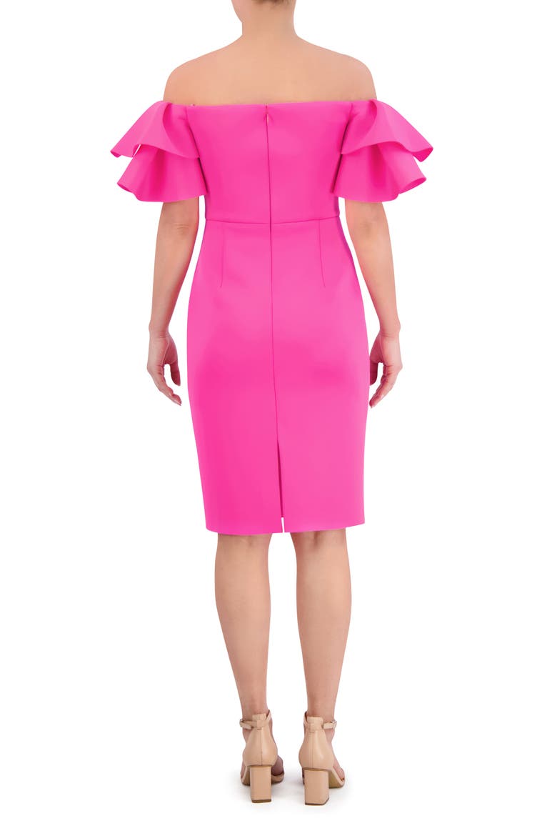 Ruffle Sleeve Off the Shoulder Cocktail Dress, Alternate, color, HOT PINK