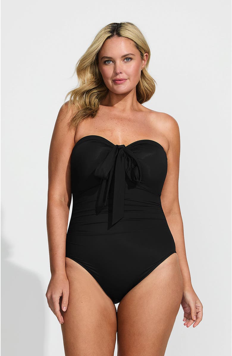 Lands' End Plus Size Slender Suit Multi-Way Bandeau High Leg One Piece Swimsuit, Alternate, color, Black