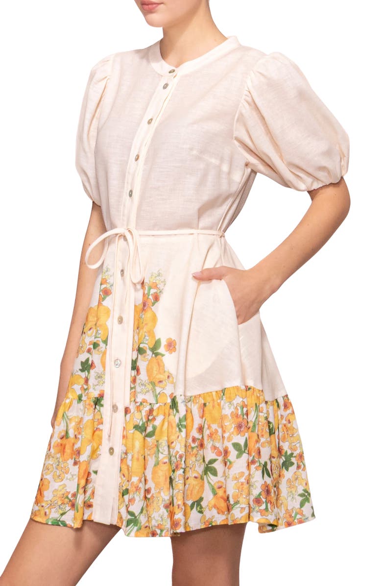 MELLODAY Border Print Dress, Alternate, color, Ivory Yellow