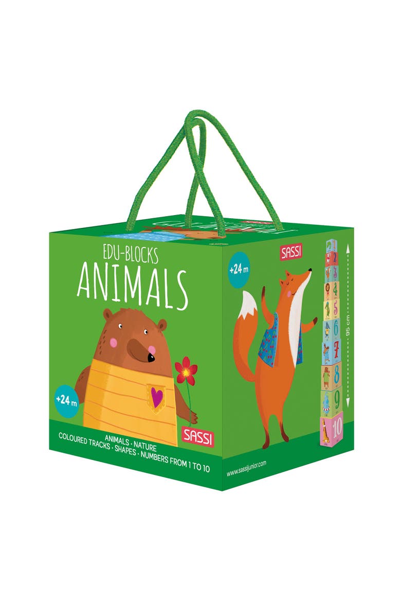 Edublocks Animals 10 Stacking Cubes & Booklet, Main, color, Multicolored