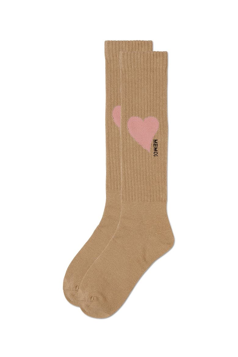 Single Heart Logo Knee High Socks, Alternate, color, Taupe