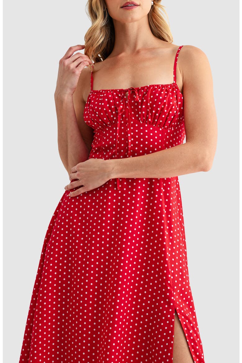 Polka Dot Corset Bodice Midi Sundress, Alternate, color, RED IVORY