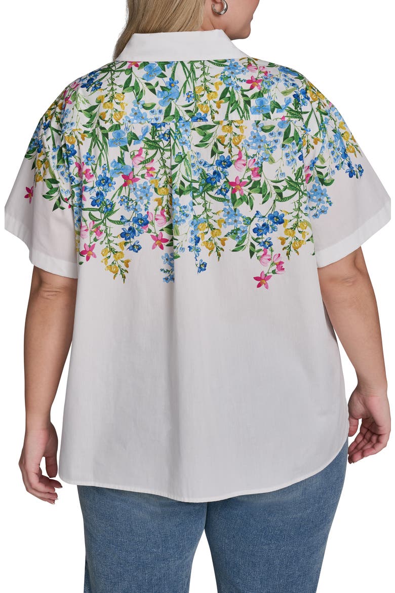 Placed Floral Short Sleeve Cotton Sateen Button-Up Shirt, Alternate, color, SOFT WHITE COMBO