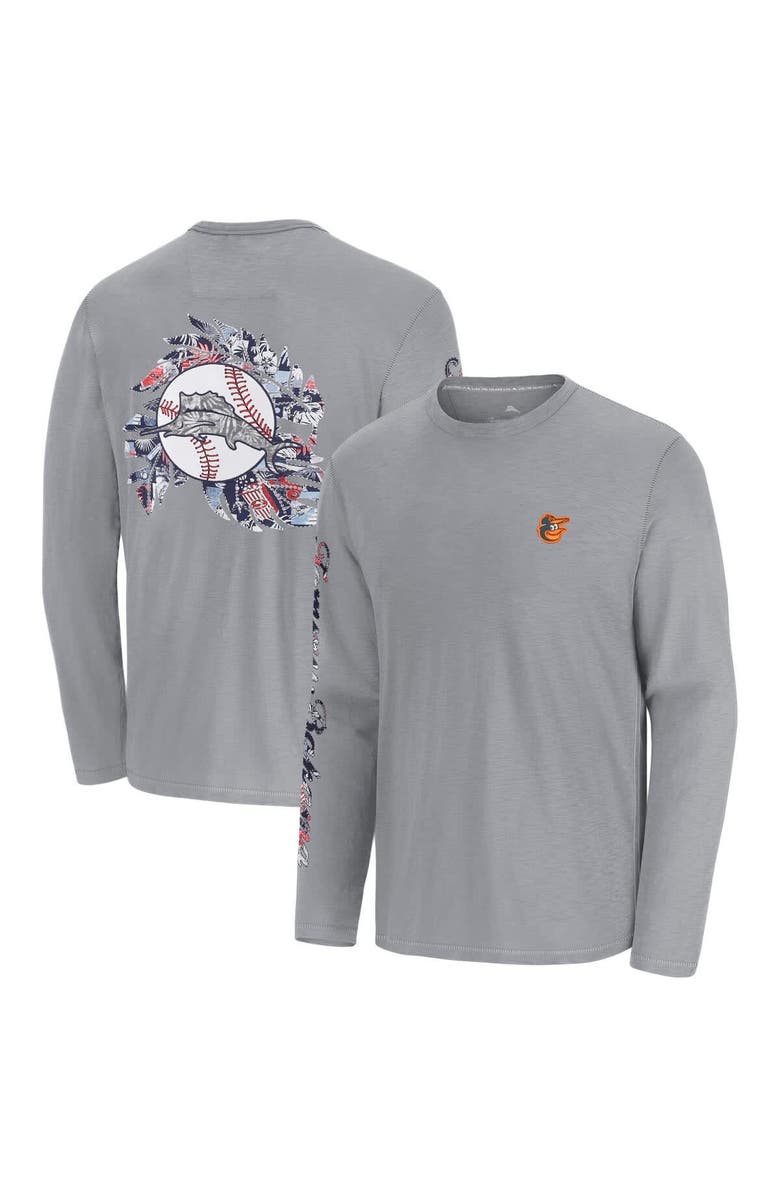 Tommy Bahama Men's Tommy Bahama  Gray Baltimore Orioles Tropic Curveball Lux Long Sleeve T-Shirt, Main, color, 