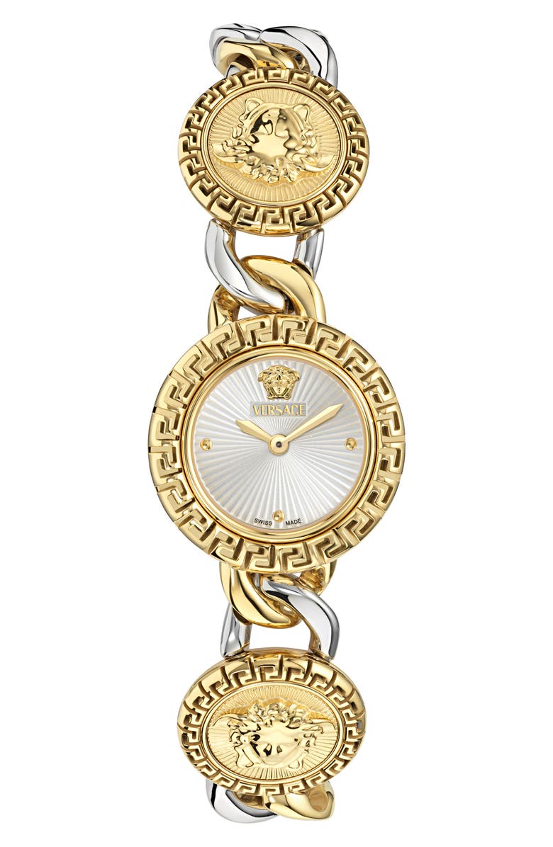 Versace La Greca Stud Icon Two-Tone Bracelet Watch, 28mm, Main, color, Two Tone