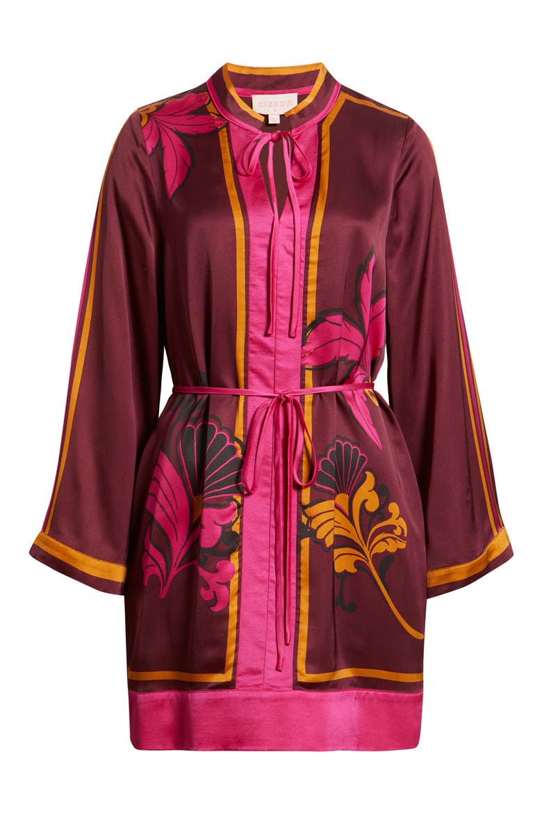 Timber Placed Floral Long Sleeve Minidress, Alternate, color, BURGUNDY MULTI