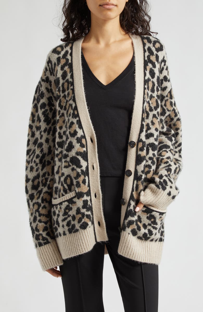 ATM Anthony Thomas Melillo Leopard Jacquard Cardigan, Main, color, 