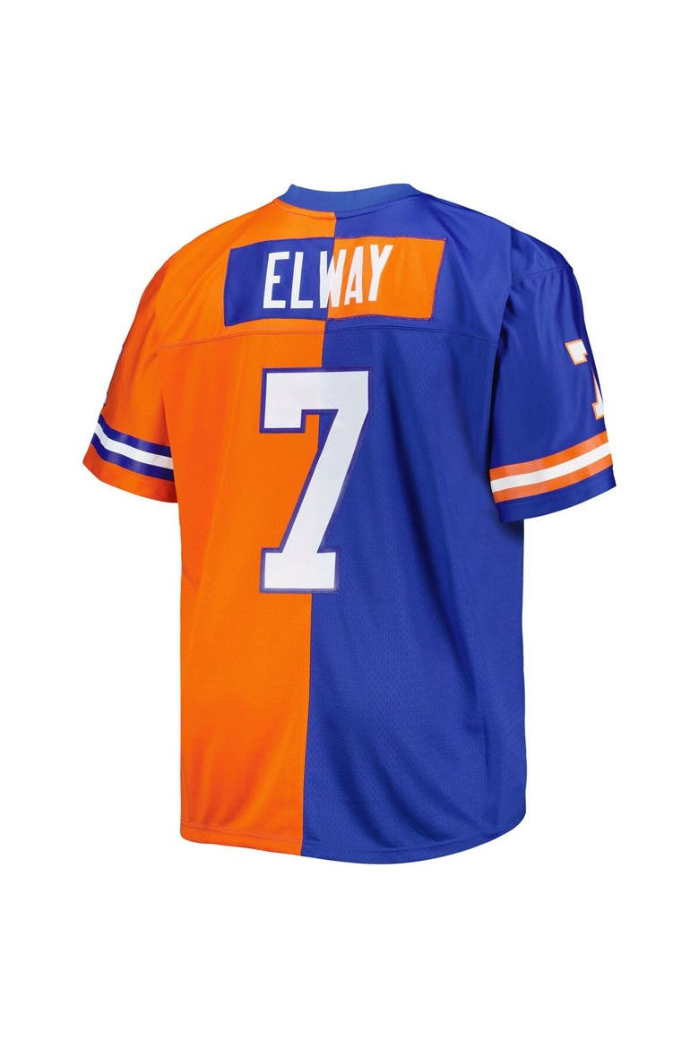 Men's Mitchell & Ness John Elway Royal/Orange Denver Broncos Big & Tall Split Legacy Retired Player Replica Jersey, Alternate, color, Royal