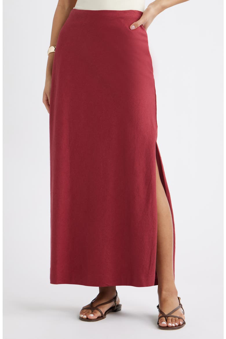 Linen Blend Column Maxi Skirt, Main, color, RED RUBY