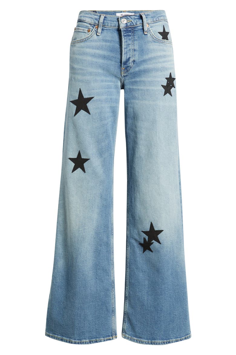 Mid Rise Embellished Appliqué Wide Leg Jeans, Alternate, color, OPALINDIGOST