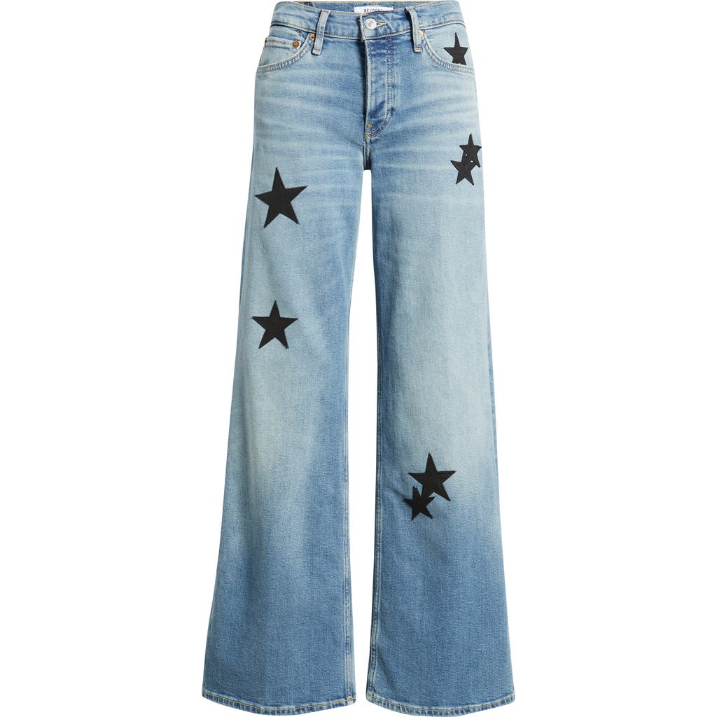 Re/done Mid Rise Wide Leg Jeans In Blue