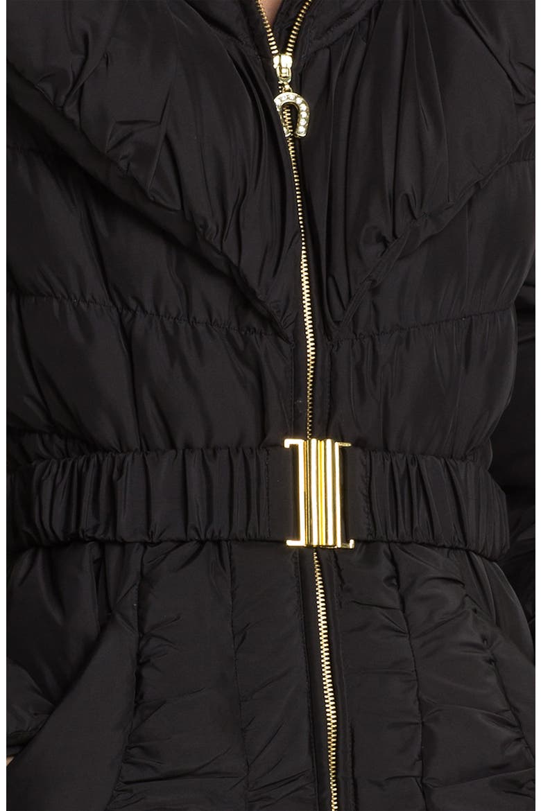 Pillow Collar Ruched Coat, Alternate, color, BLACK