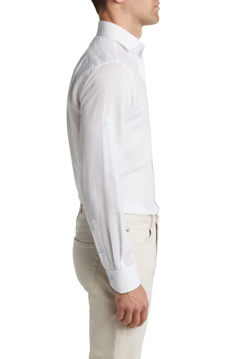 Trim Fit Solid Cotton & Linen Dress Shirt, Alternate, color, WHITE