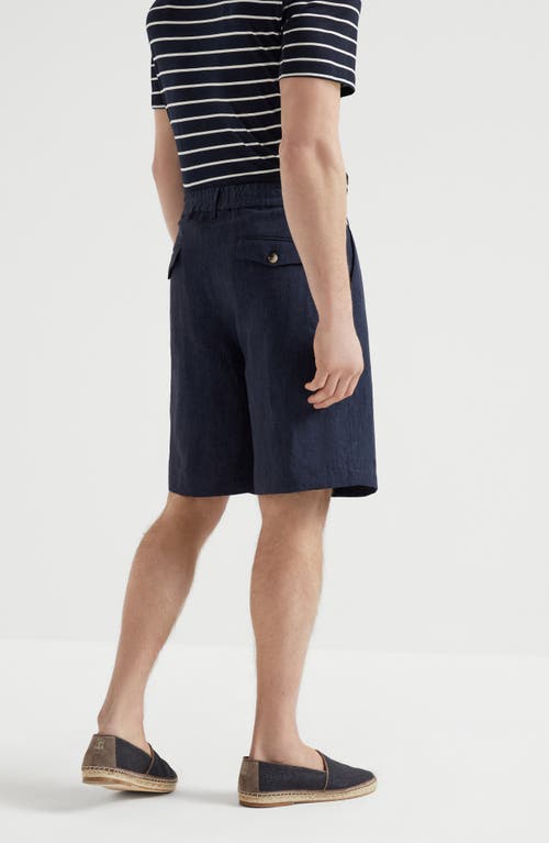 Brunello Cucinelli Linen Bermuda Shorts In Azure