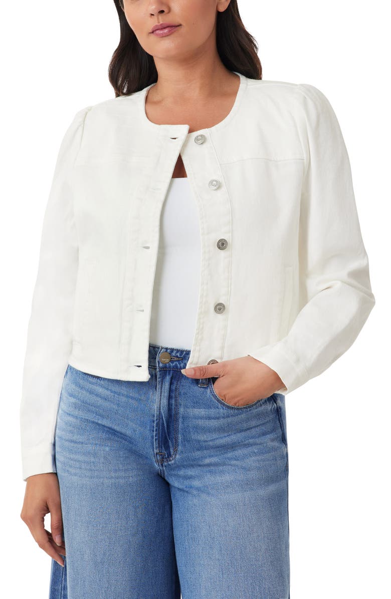 Kensie Collarless Crop Denim Jacket, Alternate, color, White