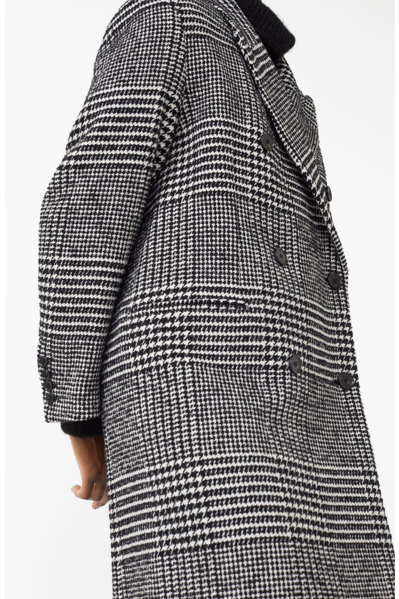Mixed Check Wool Blend Coat, Alternate, color, BLACK/ WHITE HOUNDSTOOTH CHECK