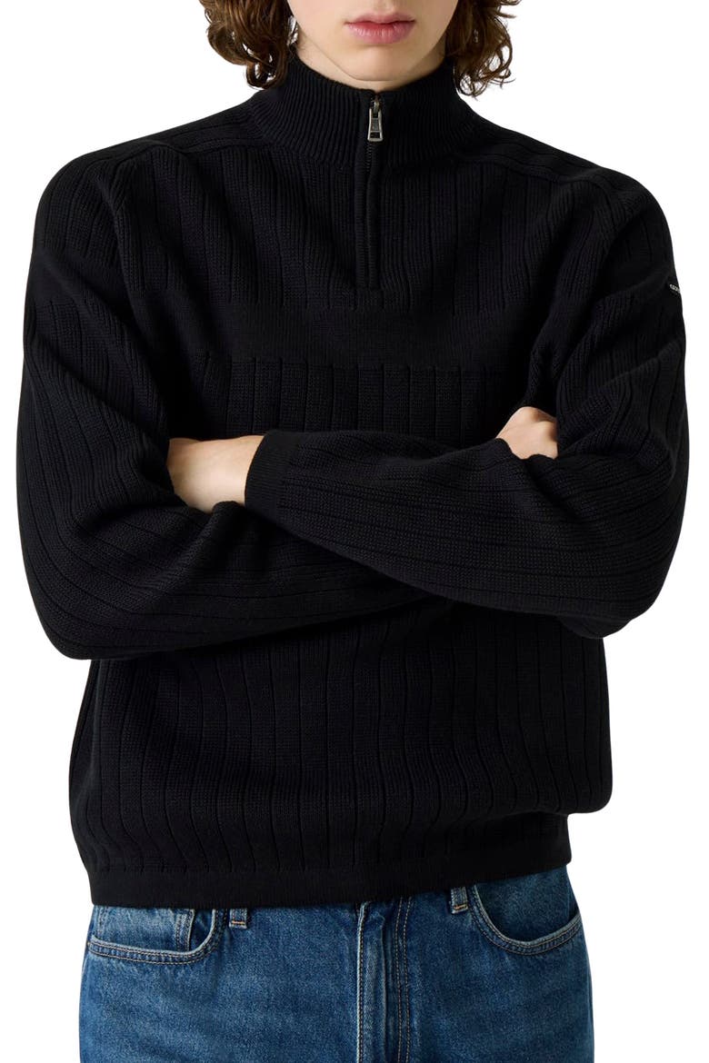 Cotton Rib Half Zip Sweater, Main, color, BLACK