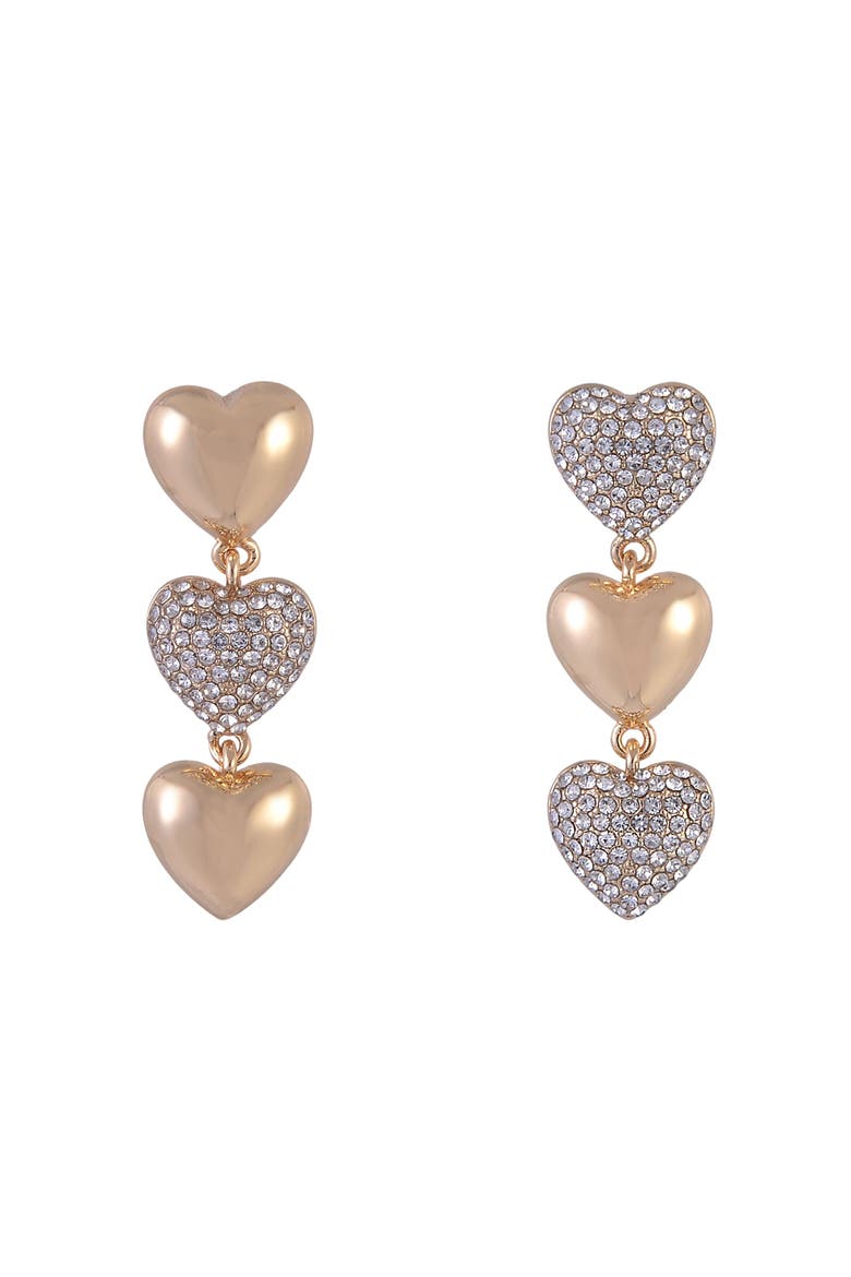 Linear Gold Tone Heart Earrings with Pave Stones, Alternate, color, Gold