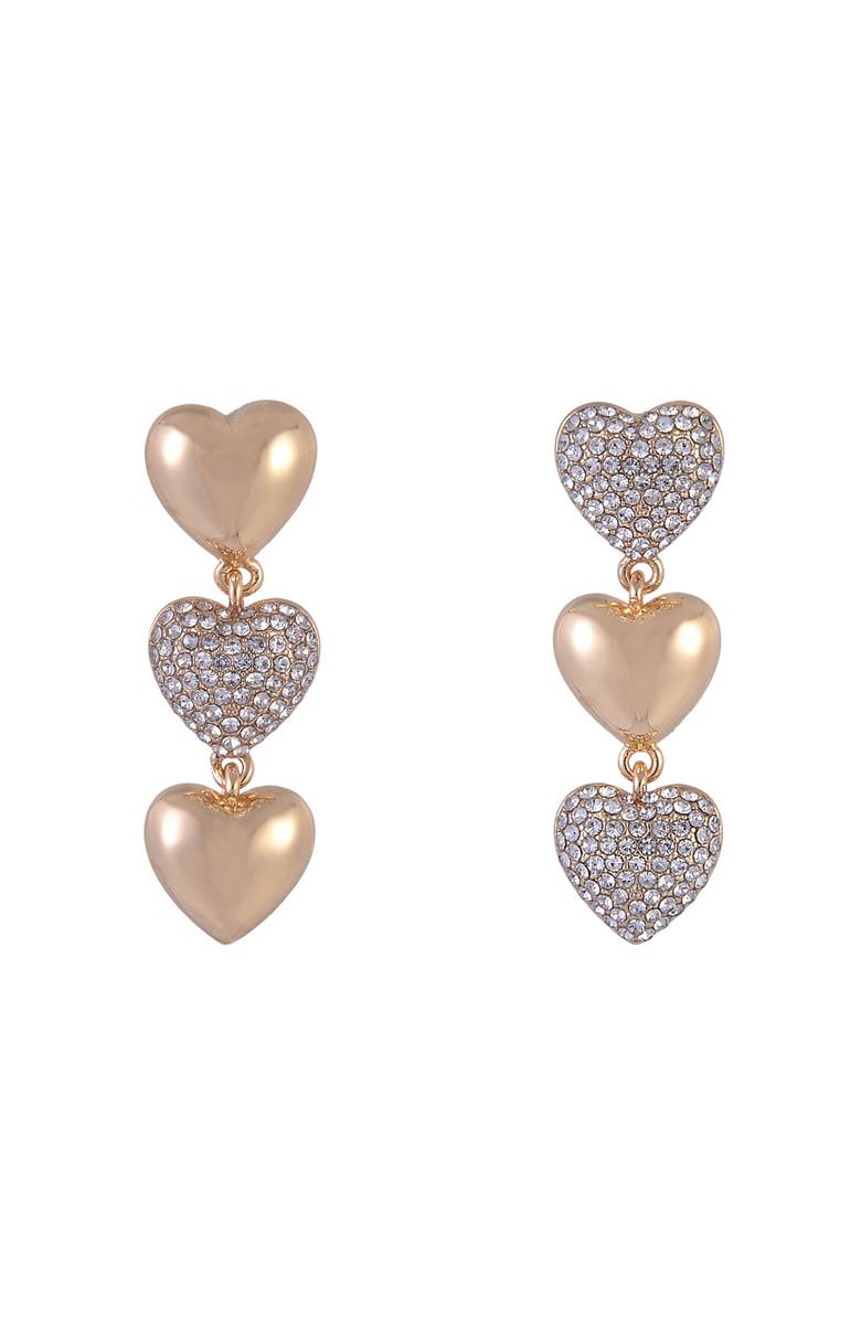 Hallmark Linear Gold Tone Heart Earrings with Pave Stones, Alternate, color, Gold
