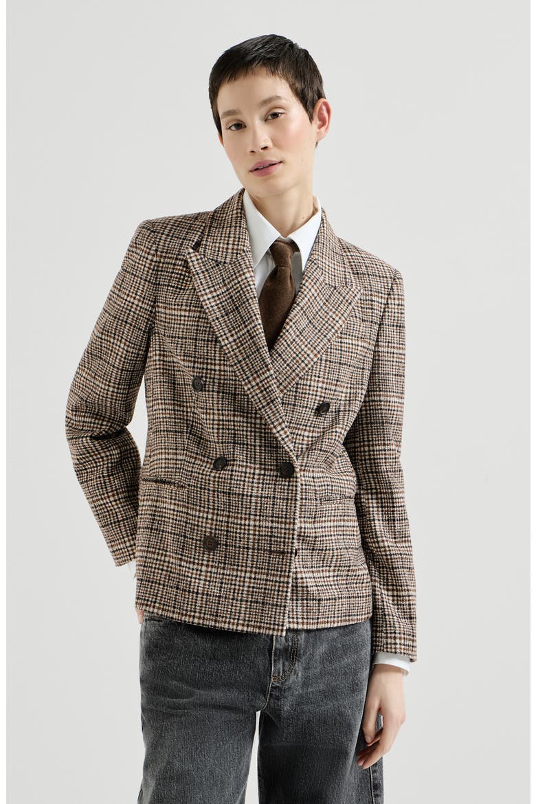 Alpaca and wool Prince of Wales blazer with monili, Main, color, Brown