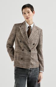 Brunello Cucinelli Alpaca and wool Prince of Wales blazer with monili