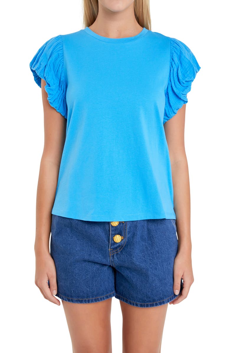 English Factory Puff Sleeve Shirt, Alternate, color, Ocean Blue