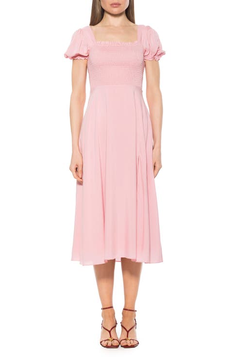 Iris Smocked Short Sleeve Midi Dress