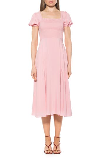 Alexia Admor Iris Smocked Short Sleeve Midi Dress