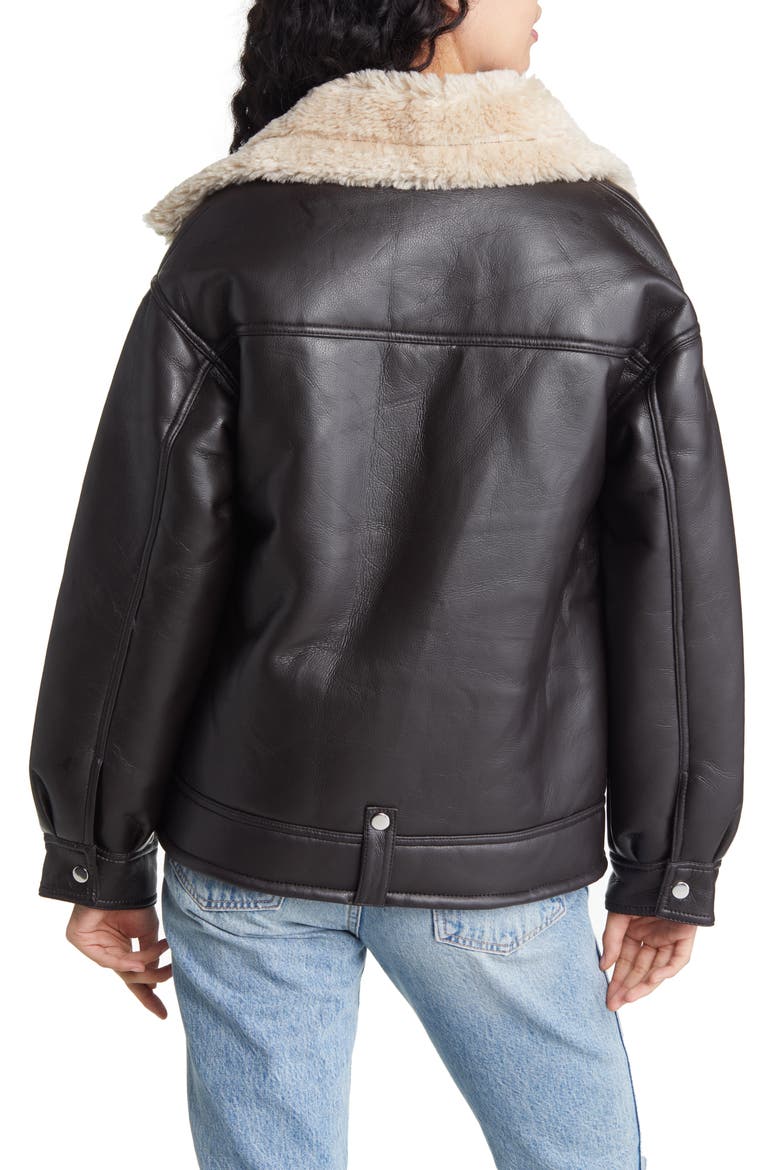 Faux Shearling & Faux Leather Aviator Jacket, Alternate, color, BROWN