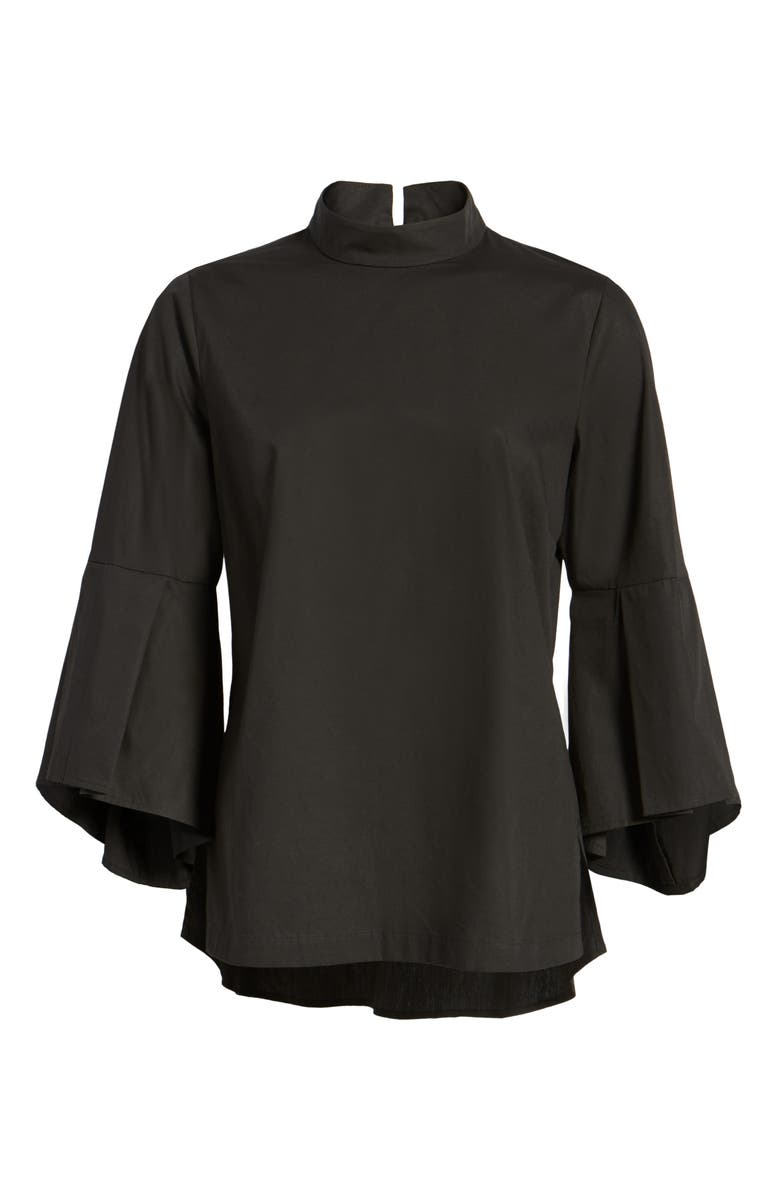 Pleione Ruffle Sleeve Poplin Shirt, Alternate, color, Black