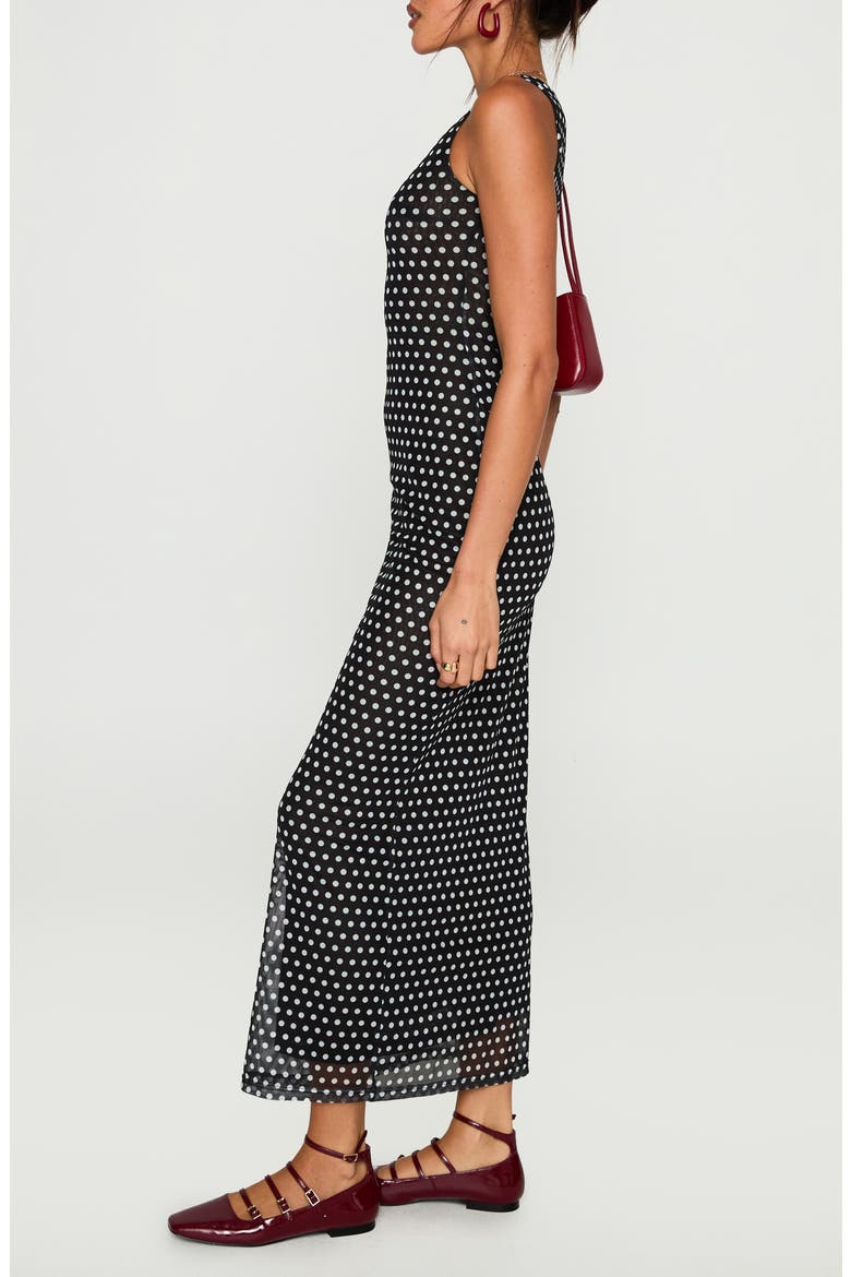 Top of Mind Polka Dot Mesh Maxi Dress, Alternate, color, BLACK