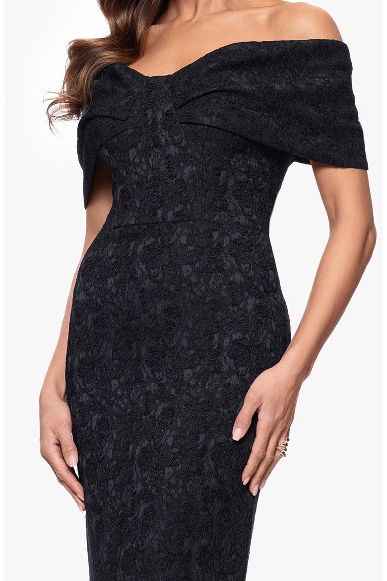 Floral Jacquard Off-the-Shoulder Sheath Gown, Alternate, color, BLACK