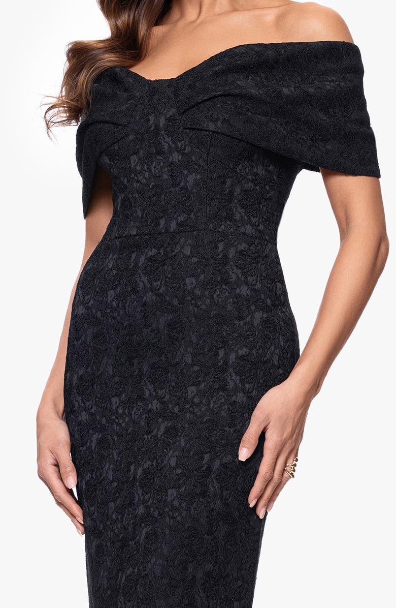 Betsy & Adam Floral Jacquard Off-the-Shoulder Sheath Gown, Alternate, color, Black