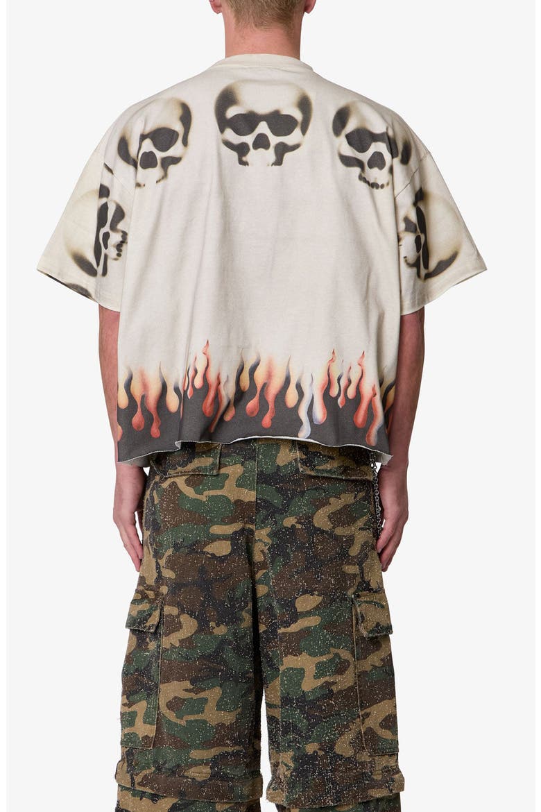 Flame Skull Distressed Graphic T-Shirt, Alternate, color, OFF WHITE