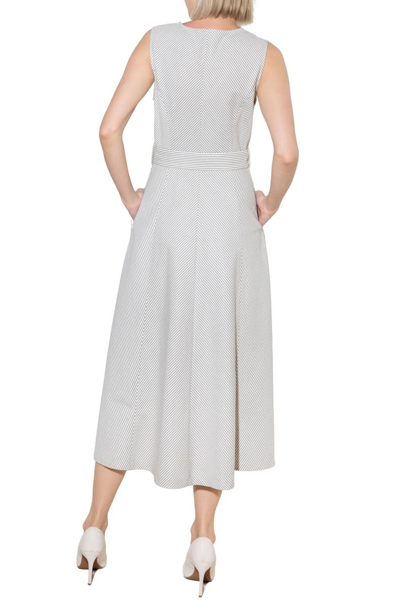 FREEMARKET Pinstripe Belted Midi Dress, Alternate, color, Grey