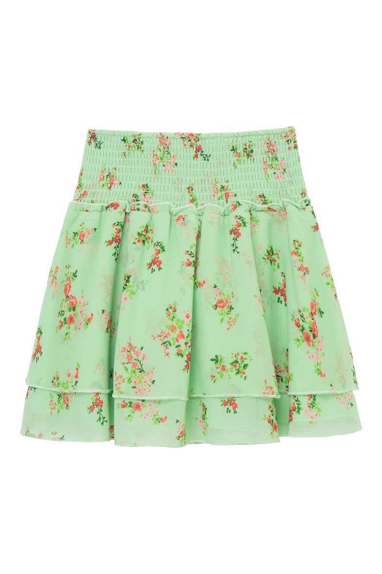 Kids' Pixie Floral Print Smocked Tiered Skirt, Main, color, PRINT