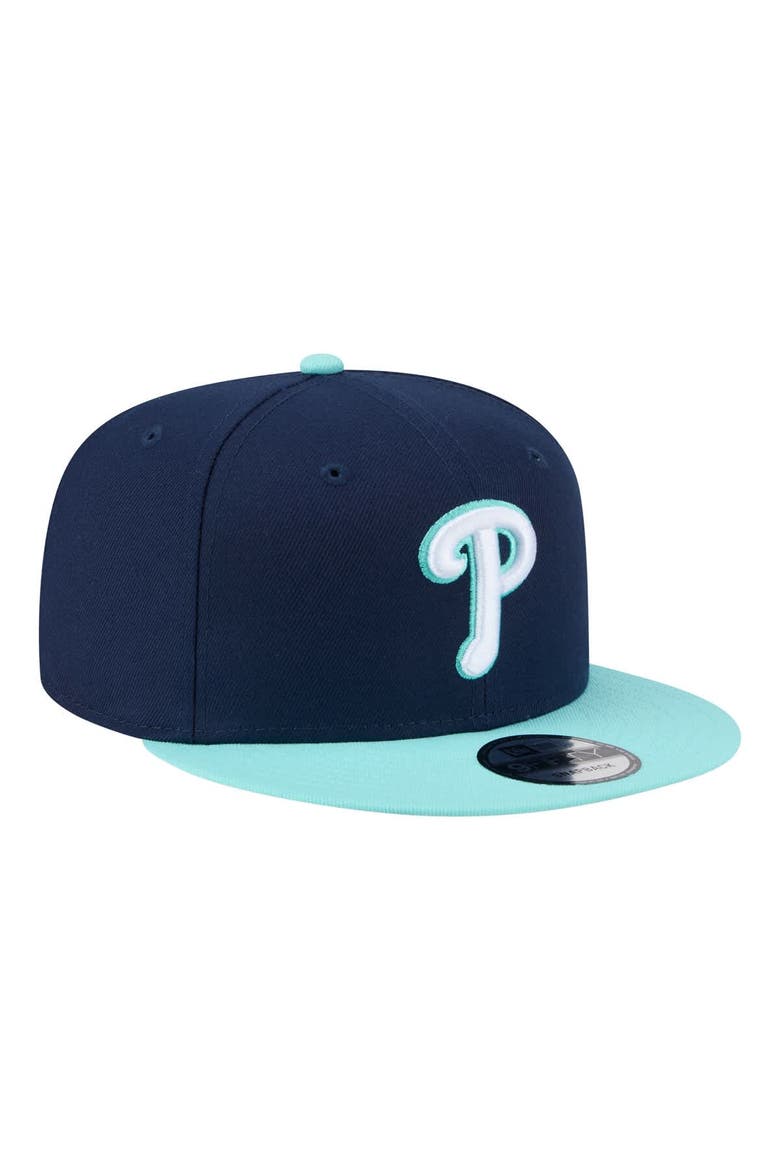 Men's New Era Navy/Turquoise Philadelphia Phillies Two-Tone Color Pack 9FIFTY Snapback Hat, Alternate, color, Navy