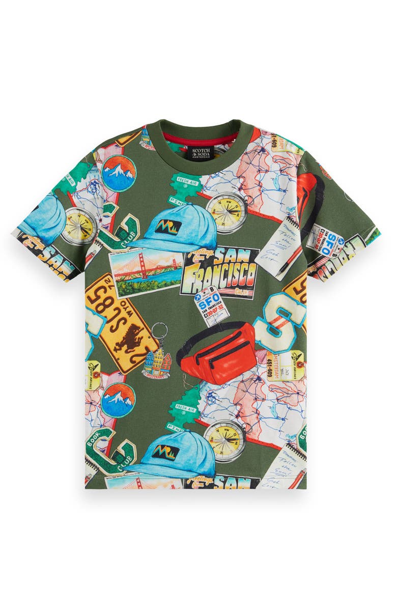 Scotch & Soda Kids' Road Trip Allover Print T-Shirt, Main, color, Green Multi