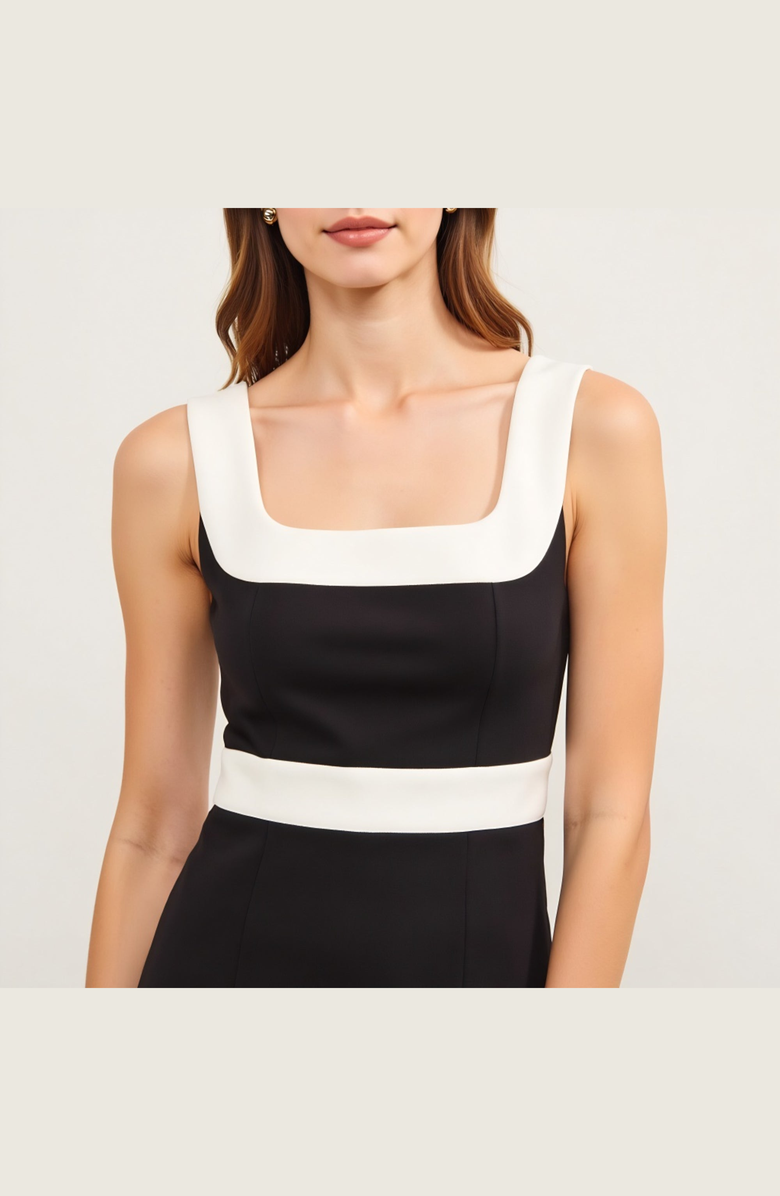 Modenaire Sleeveless Mini Dress with Contrast Trim and Square Neckline, Alternate, color, Black / White