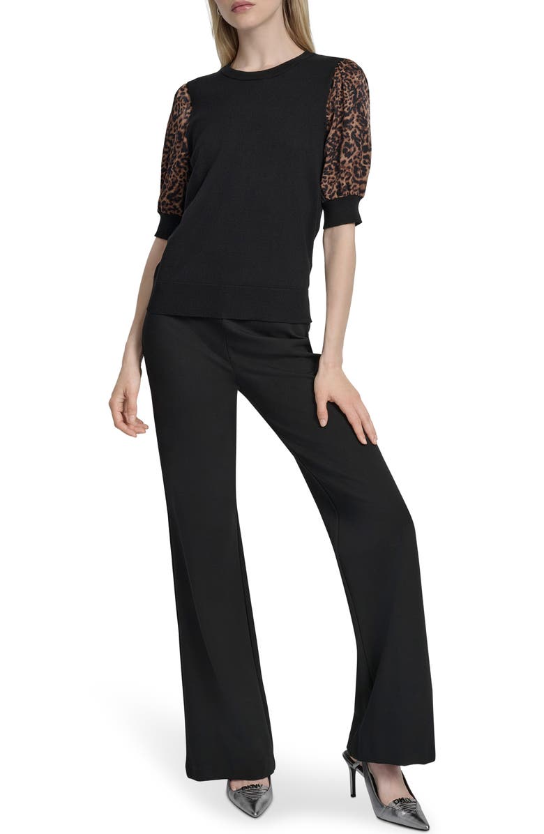 DKNY Mixed Media Puff Sleeve Sweater, Alternate, color, Black