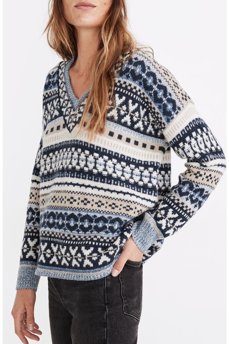 Forrest Fair Isle Women's V-Neck Sweater, Alternate, color, HEATHER SKY
