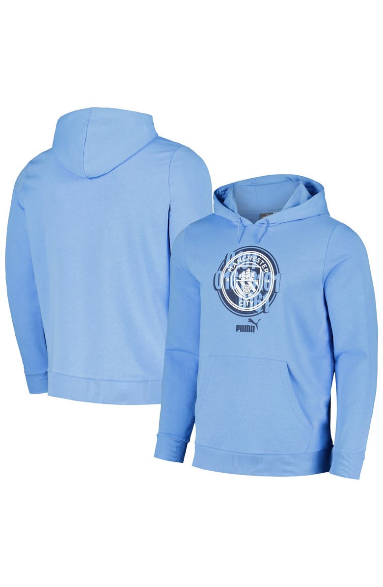 PUMA Men's Puma Light Blue Manchester City ftblCulture Pullover Hoodie, Main, color,