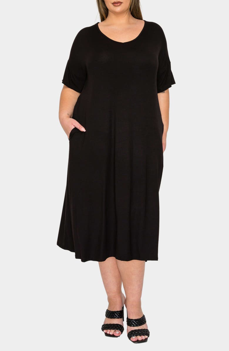 L I V D Olivia Short Sleeve Midi Dress, Alternate, color, Black