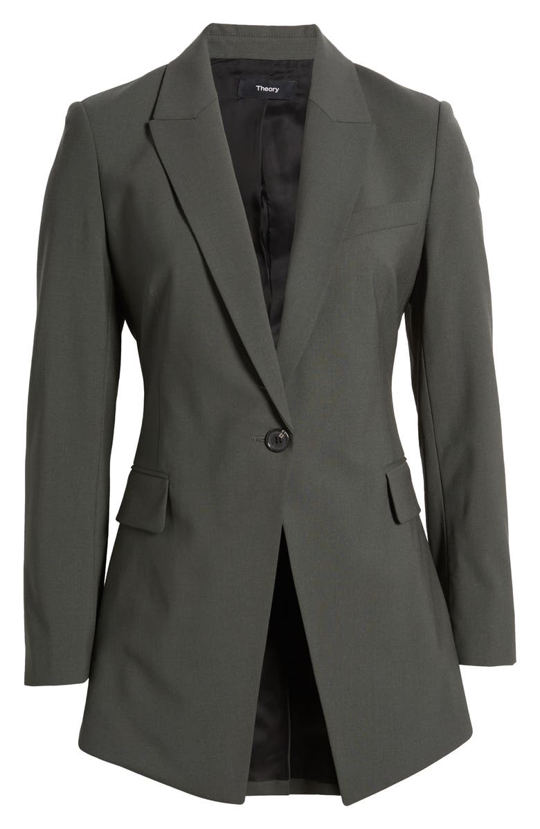 Theory Stretch Wool Cutaway Blazer, Alternate, color, Dark Olive
