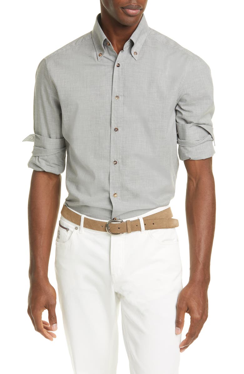 Brunello Cucinelli Slim Fit Mélange Button-Down Shirt, Main, color, 